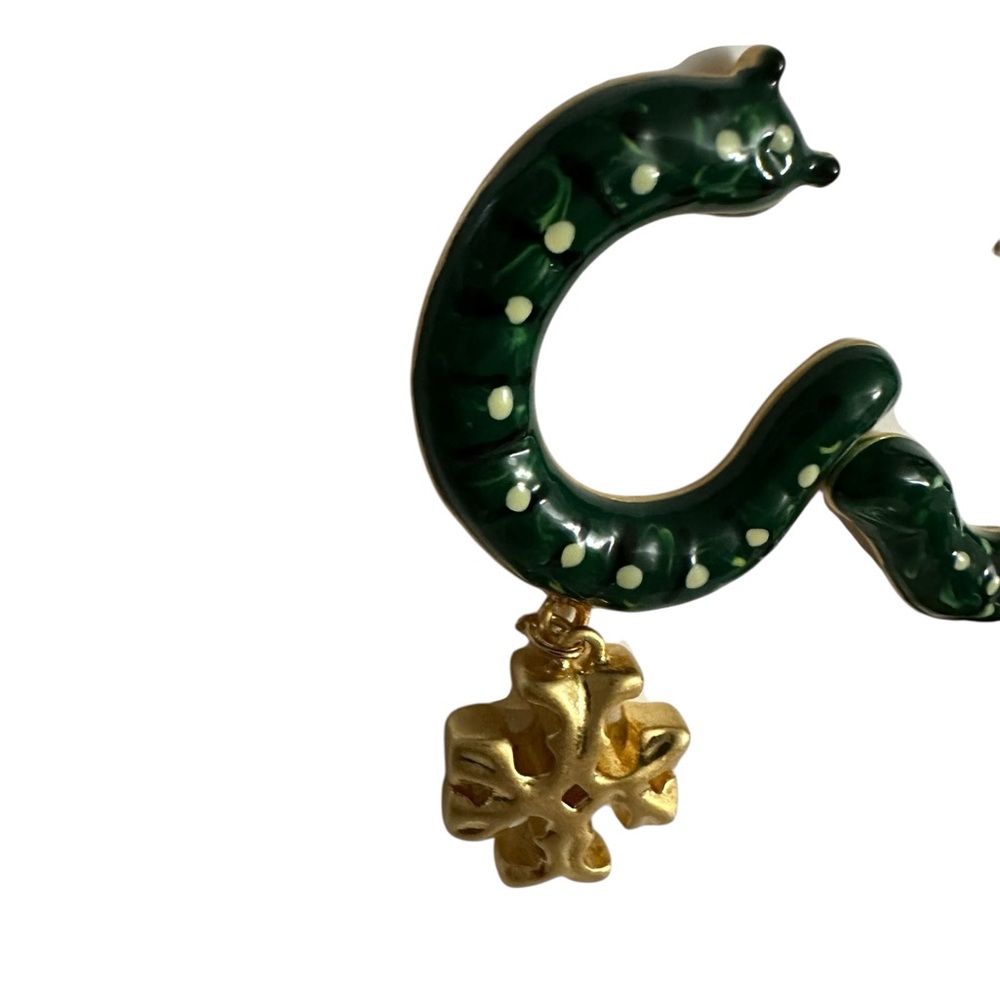 Tory Burch Rare CATERPILLAR Mismatched Drop Earrings Green & Gold NEW FUN - Picture 4 of 8